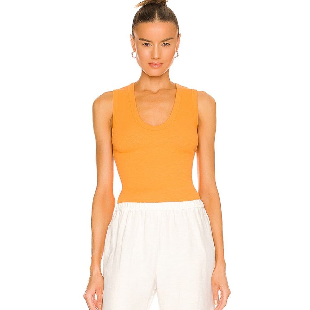 ENZA COSTA Knit U-Neck Ribbed Tank Top Orange Size Small